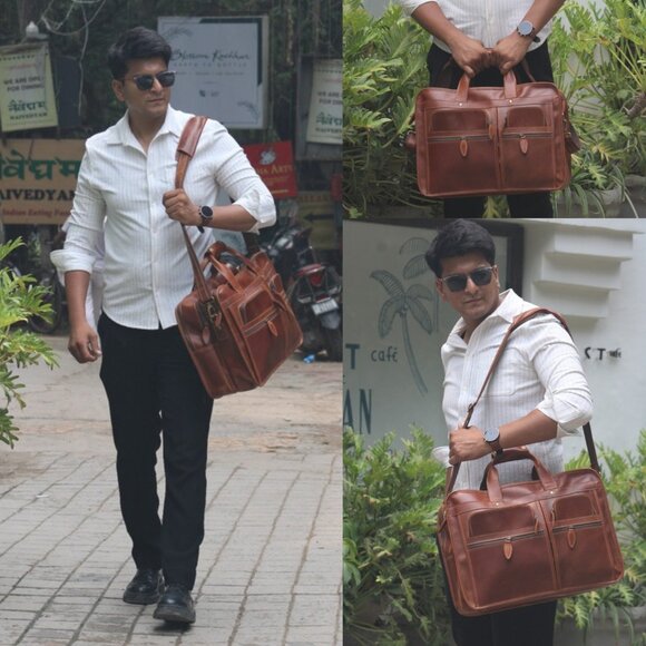 Men's Genuine Leather Vintage Weekender Bag, Briefcase Bag Satchel